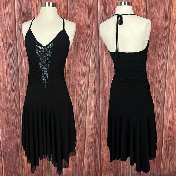 VIZIO Dresses & Skirts - Vintage Y2K VIZIO Black Fairy Grunge Dress Halter Neck Whimsigoth Made in USA L